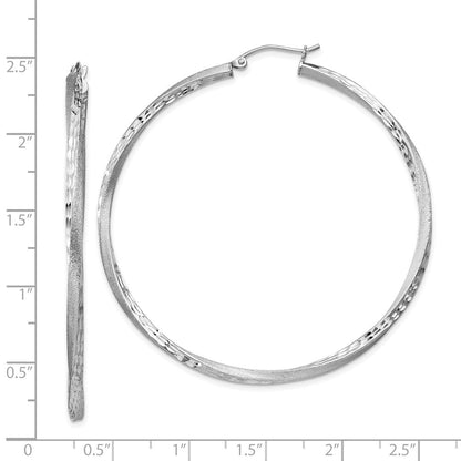 Sterlingsilber Rhodiniert Satiniert Diamantiert 2.5x55mm Gedreht Creolen