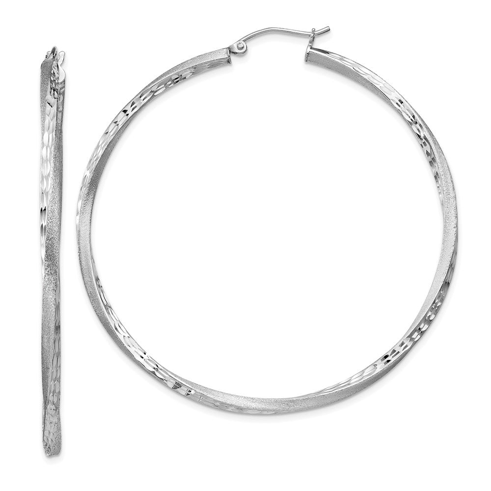 Sterlingsilber Rhodiniert Satiniert Diamantiert 2.5x55mm Gedreht Creolen