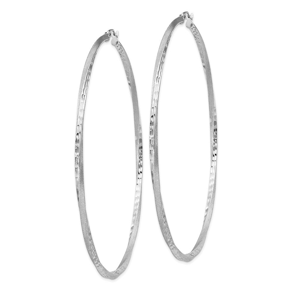 Sterlingsilber Rhodiniert Satiniert Diamantiert 2.5x80mm Gedreht Creolen