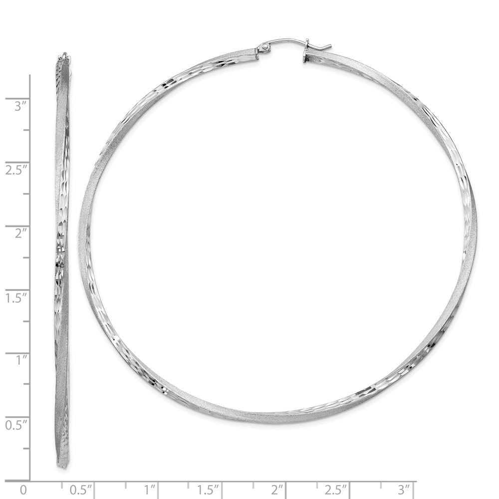 Sterlingsilber Rhodiniert Satiniert Diamantiert 2.5x80mm Gedreht Creolen