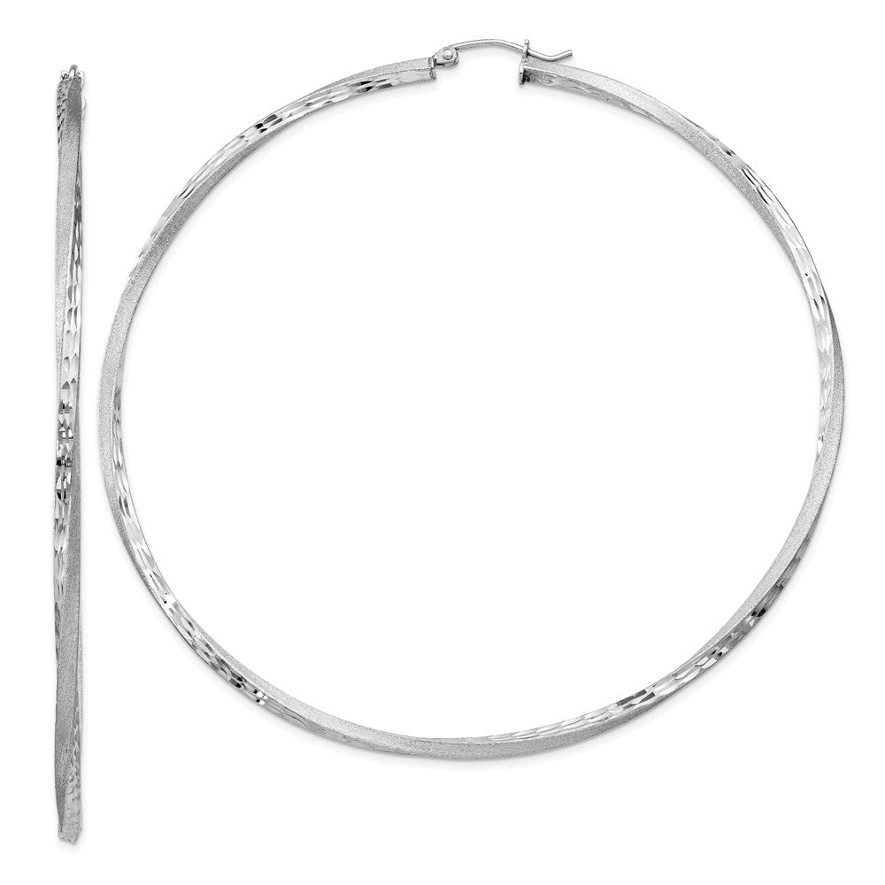 Sterlingsilber Rhodiniert Satiniert Diamantiert 2.5x80mm Gedreht Creolen