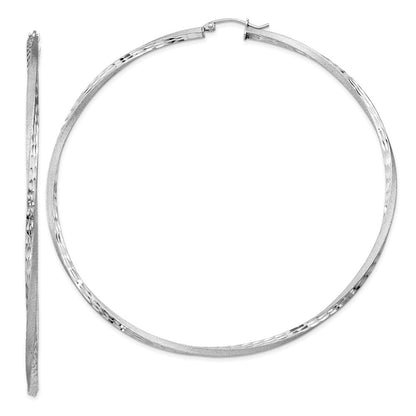 Sterlingsilber Rhodiniert Satiniert Diamantiert 2.5x80mm Gedreht Creolen