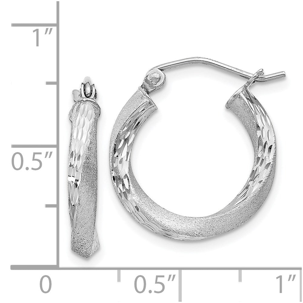 Sterlingsilber Rhodiniert Satiniert Diamantiert Gedreht 3x18mm Creolen