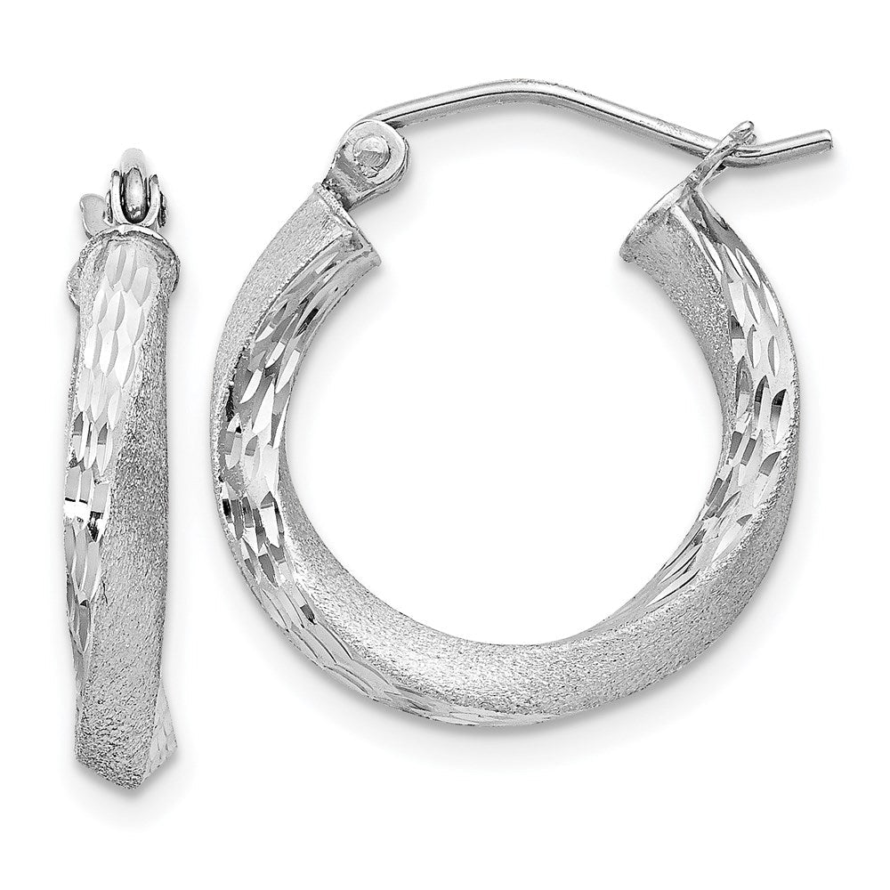 Sterlingsilber Rhodiniert Satiniert Diamantiert Gedreht 3x18mm Creolen