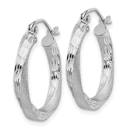 Sterlingsilber Rhodiniert Satiniert Diamantiert Gedreht 3x20mm Creolen