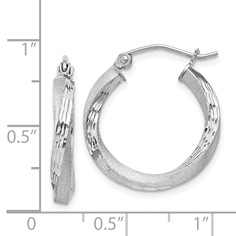 Sterlingsilber Rhodiniert Satiniert Diamantiert Gedreht 3x20mm Creolen