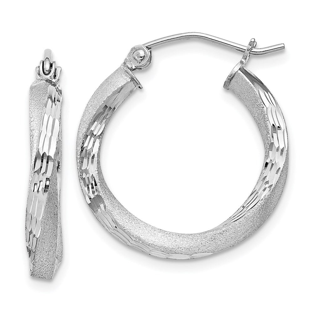 Sterlingsilber Rhodiniert Satiniert Diamantiert Gedreht 3x20mm Creolen
