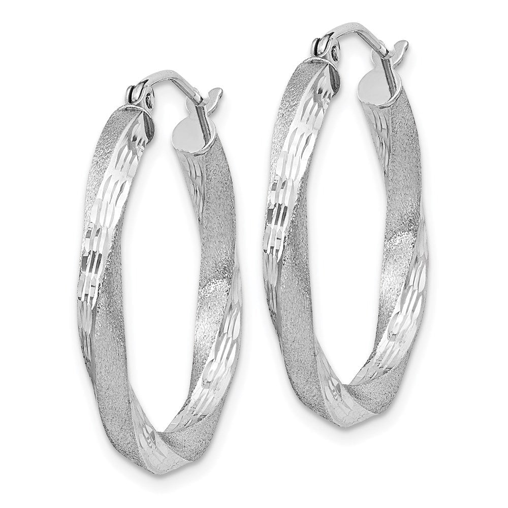 Sterlingsilber Rhodiniert Satiniert Diamantiert Gedreht 3x25mm Creolen