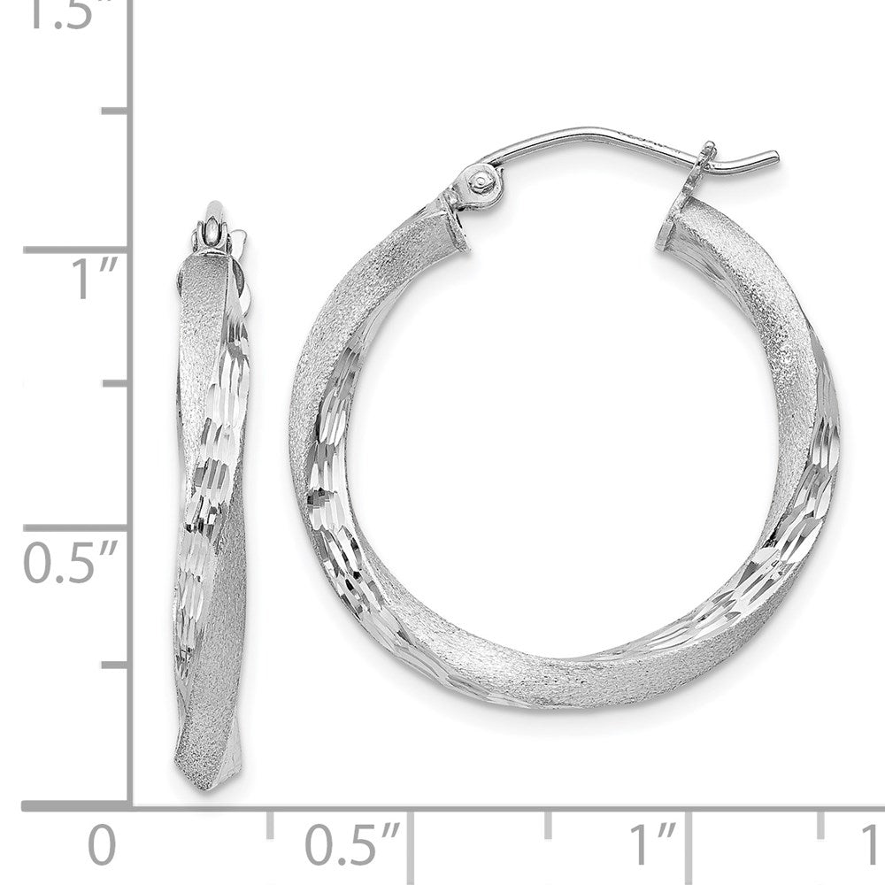 Sterlingsilber Rhodiniert Satiniert Diamantiert Gedreht 3x25mm Creolen