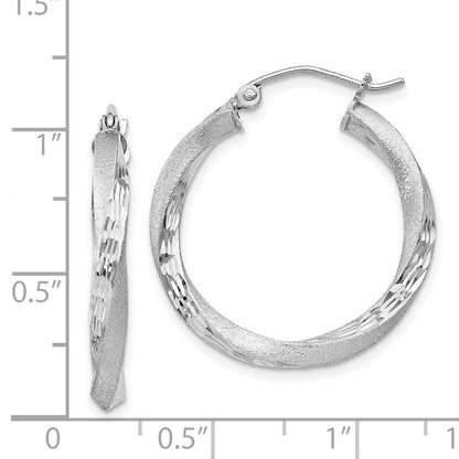 Sterlingsilber Rhodiniert Satiniert Diamantiert Gedreht 3x25mm Creolen