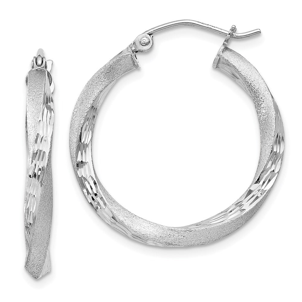 Sterlingsilber Rhodiniert Satiniert Diamantiert Gedreht 3x25mm Creolen