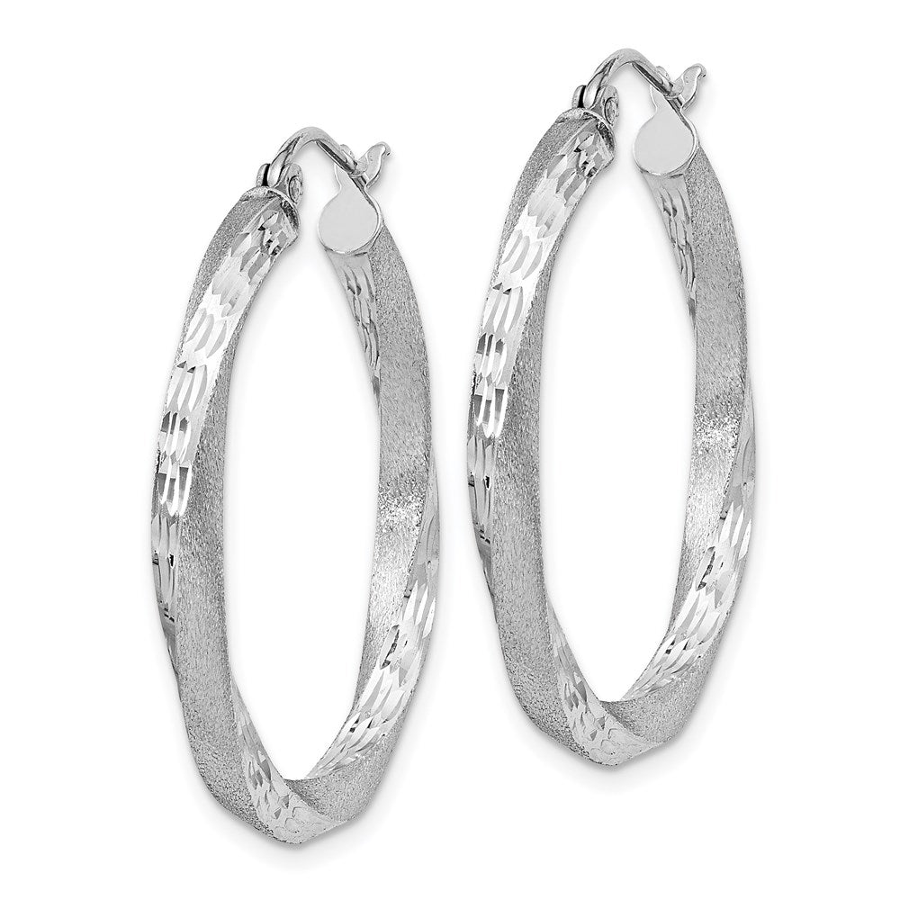 Sterlingsilber Rhodiniert Satiniert Diamantiert Gedreht 3x30mm Creolen