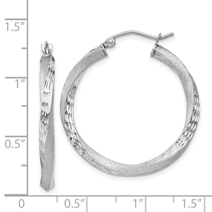 Sterlingsilber Rhodiniert Satiniert Diamantiert Gedreht 3x30mm Creolen