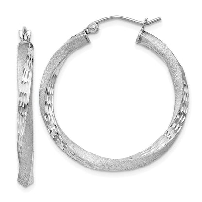 Sterlingsilber Rhodiniert Satiniert Diamantiert Gedreht 3x30mm Creolen