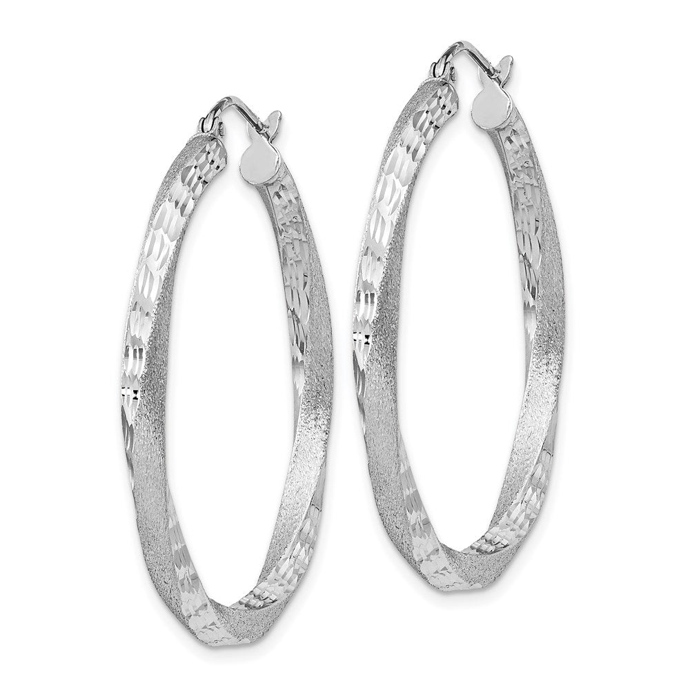 Sterlingsilber Rhodiniert Satiniert Diamantiert Gedreht 3x35mm Creolen