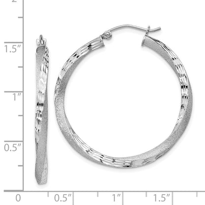 Sterlingsilber Rhodiniert Satiniert Diamantiert Gedreht 3x35mm Creolen