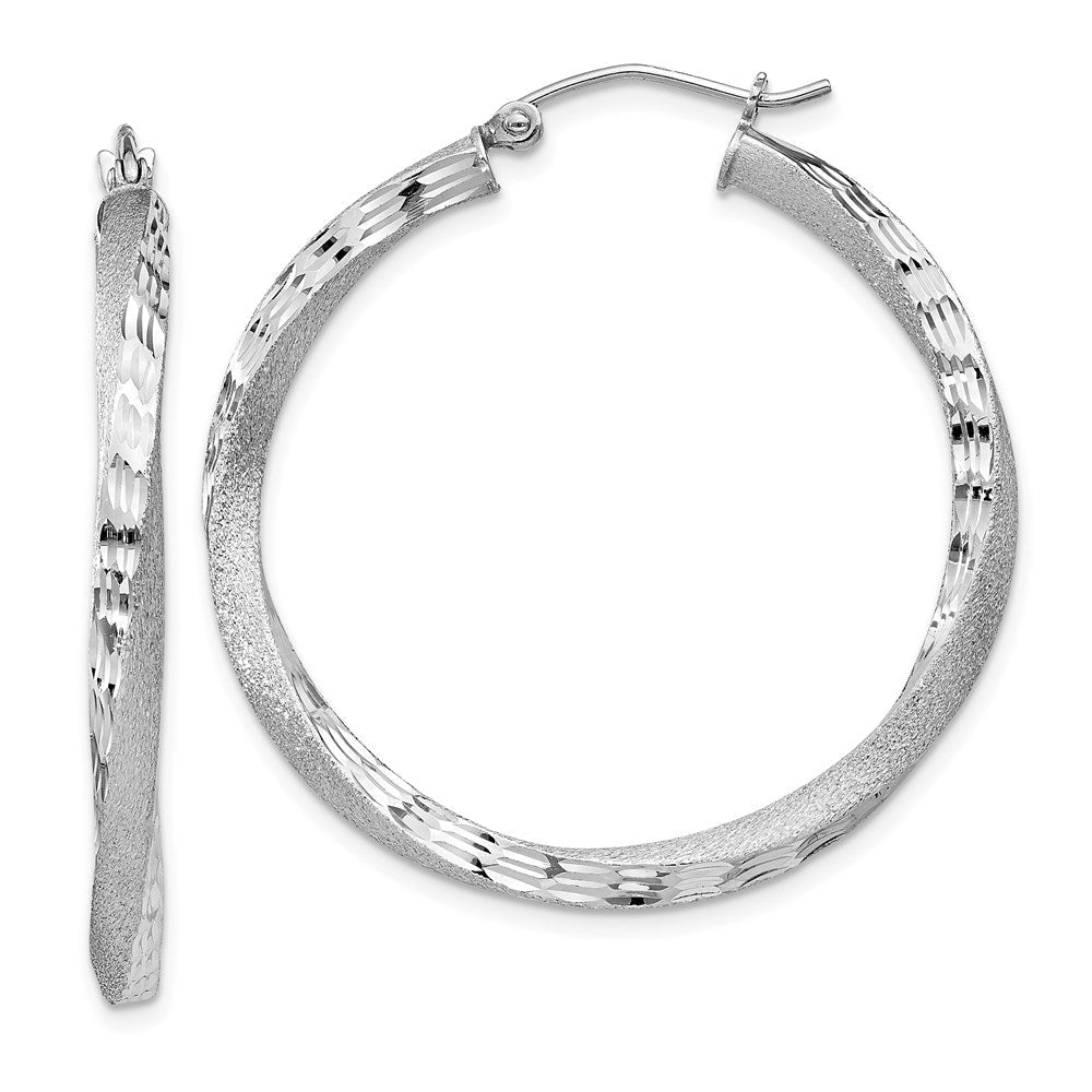 Sterlingsilber Rhodiniert Satiniert Diamantiert Gedreht 3x35mm Creolen