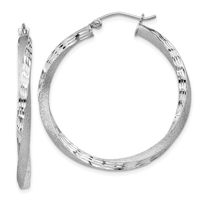 Sterlingsilber Rhodiniert Satiniert Diamantiert Gedreht 3x35mm Creolen