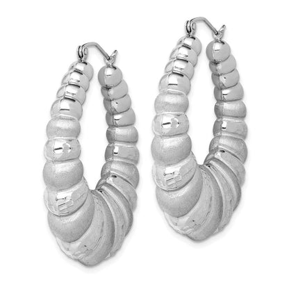 Sterlingsilber Rhodiniert Satiniert & Diamantiert Shrimp Oval Creolen