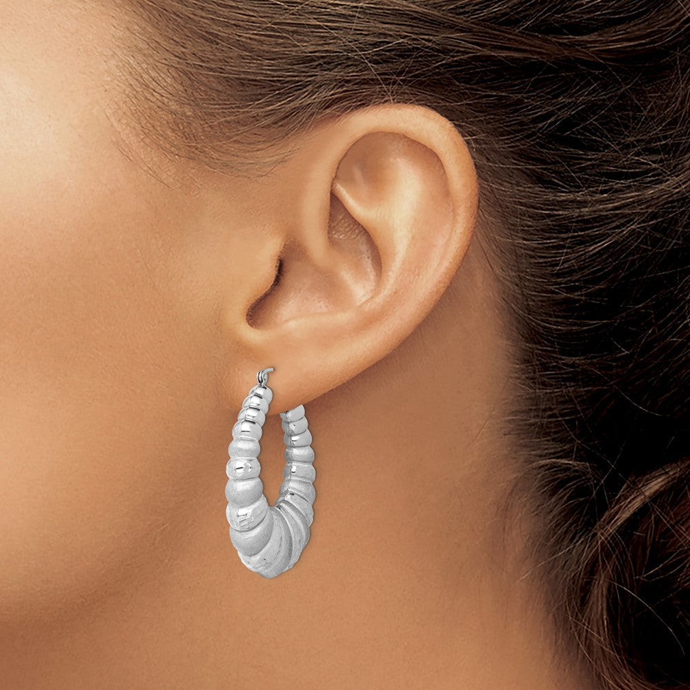 Sterlingsilber Rhodiniert Satiniert & Diamantiert Shrimp Oval Creolen