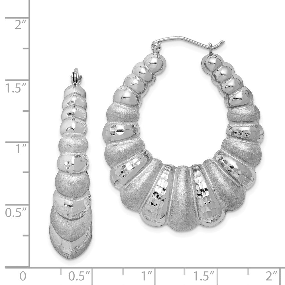 Sterlingsilber Rhodiniert Satiniert & Diamantiert Shrimp Oval Creolen