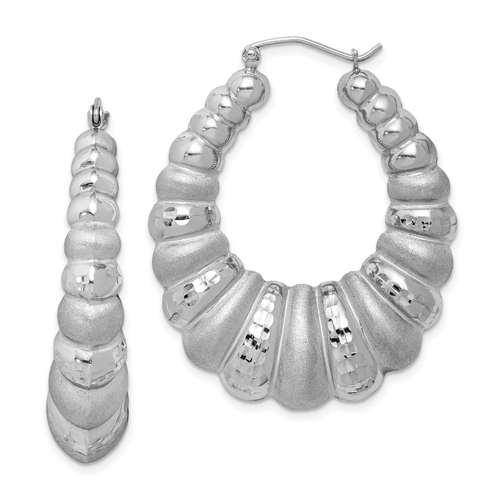 Sterlingsilber Rhodiniert Satiniert & Diamantiert Shrimp Oval Creolen