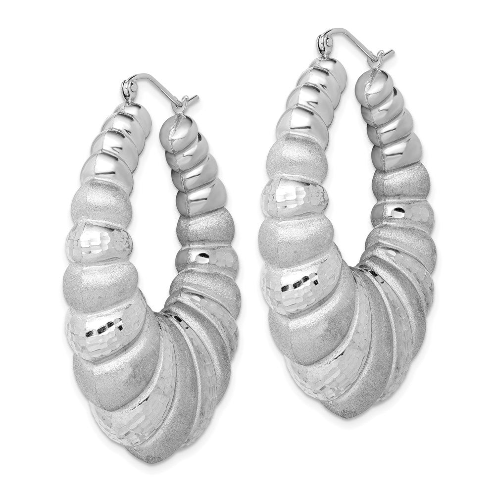 Sterlingsilber Rhodiniert Satiniert & Diamantiert Shrimp Oval Creolen