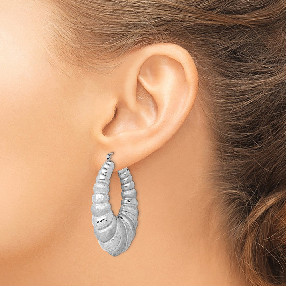 Sterlingsilber Rhodiniert Satiniert & Diamantiert Shrimp Oval Creolen