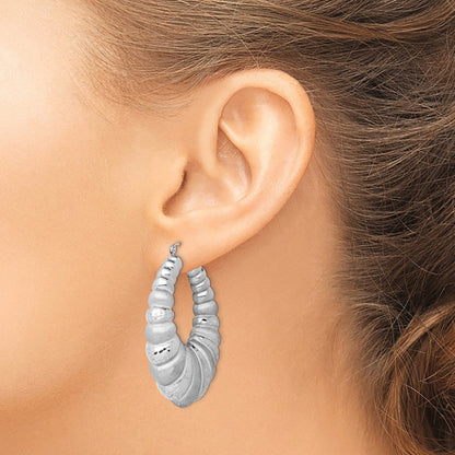 Sterlingsilber Rhodiniert Satiniert & Diamantiert Shrimp Oval Creolen