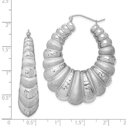 Sterlingsilber Rhodiniert Satiniert & Diamantiert Shrimp Oval Creolen