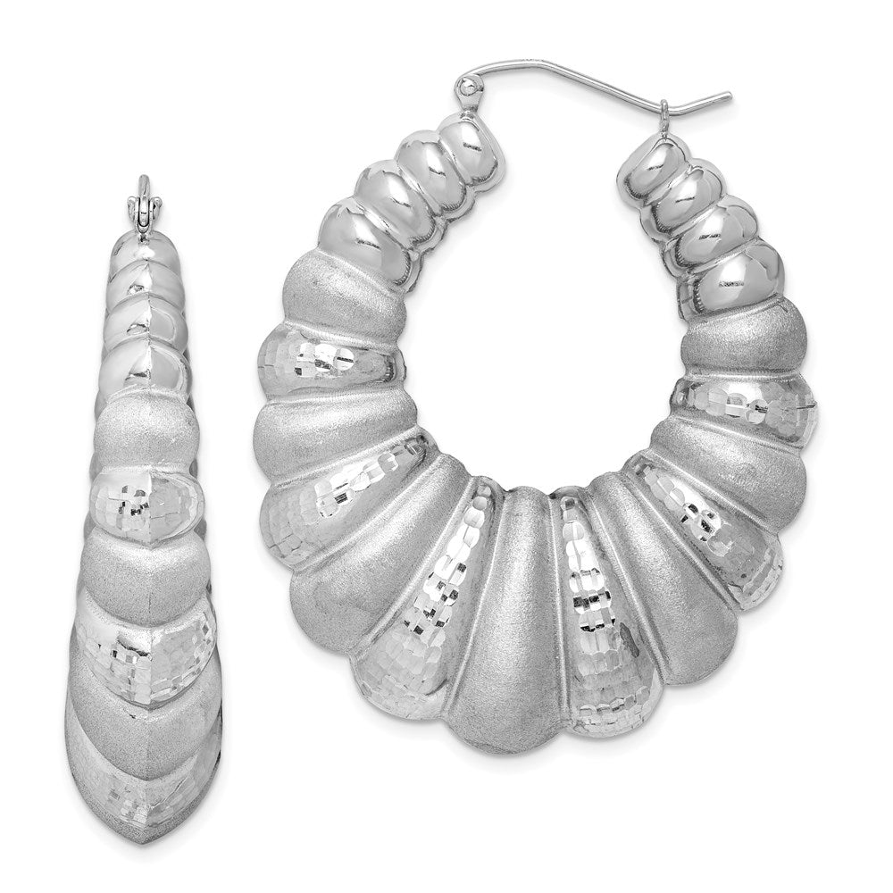 Sterlingsilber Rhodiniert Satiniert & Diamantiert Shrimp Oval Creolen
