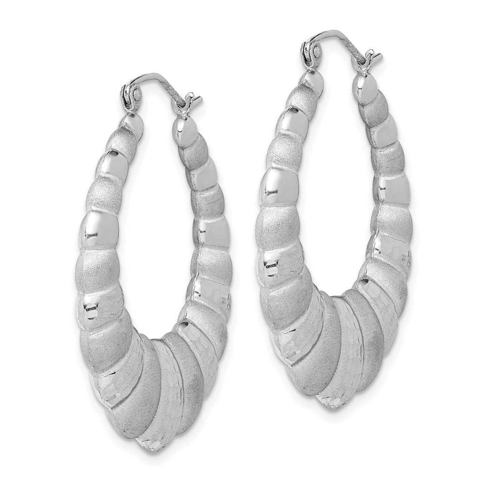 Sterlingsilber Rhodiniert Satiniert & Diamantiert Shrimp Oval Creolen