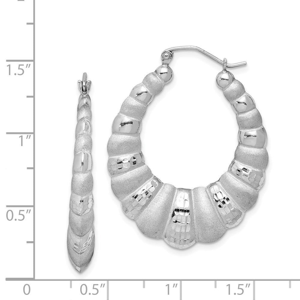Sterlingsilber Rhodiniert Satiniert & Diamantiert Shrimp Oval Creolen