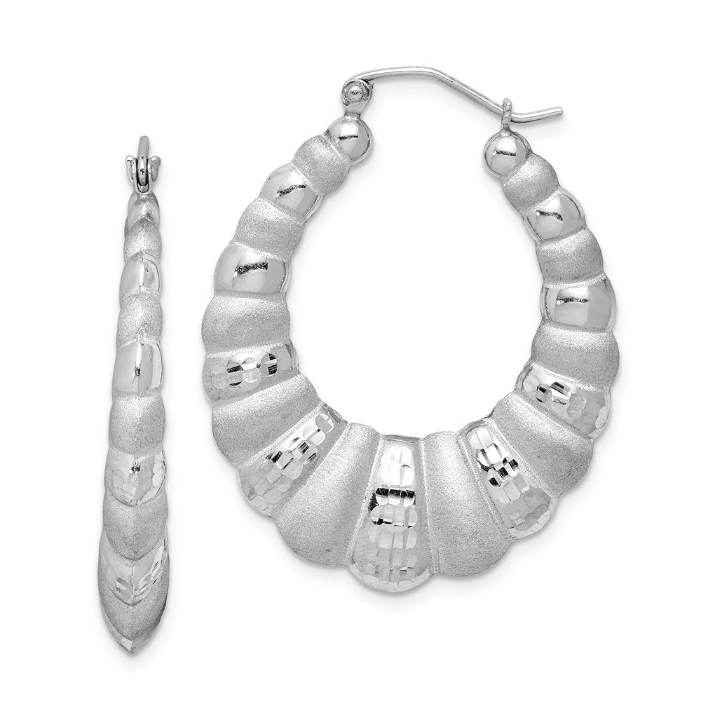 Sterlingsilber Rhodiniert Satiniert & Diamantiert Shrimp Oval Creolen