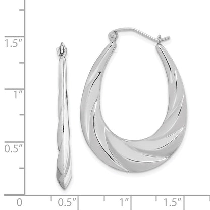 Sterlingsilber Rhodiniert Gedreht Gewellt Oval Creolen