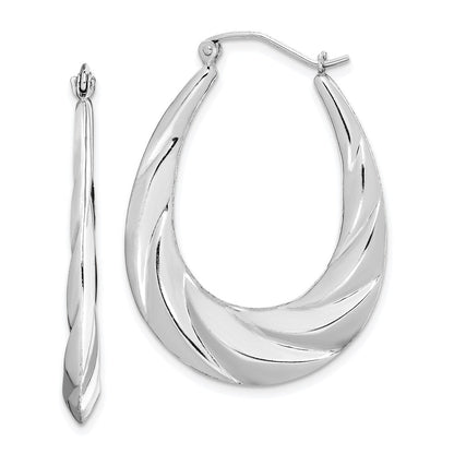 Sterlingsilber Rhodiniert Gedreht Gewellt Oval Creolen