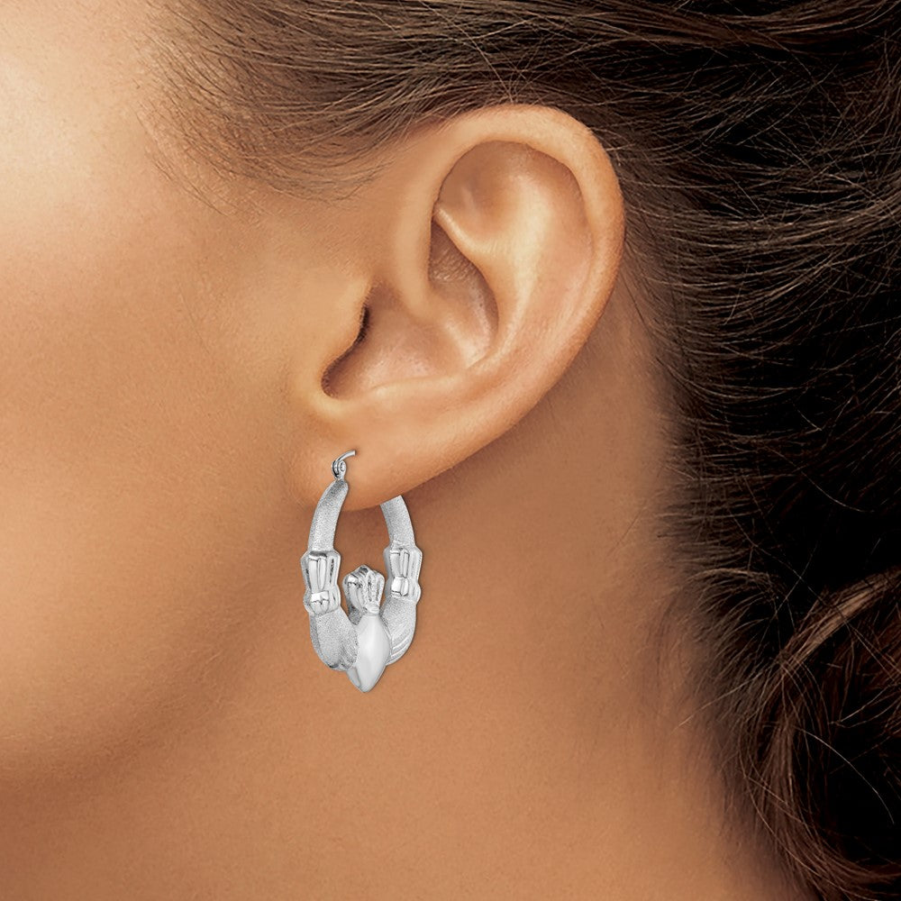 Sterlingsilber Rhodiniert Poliert/satin Claddagh Creolen