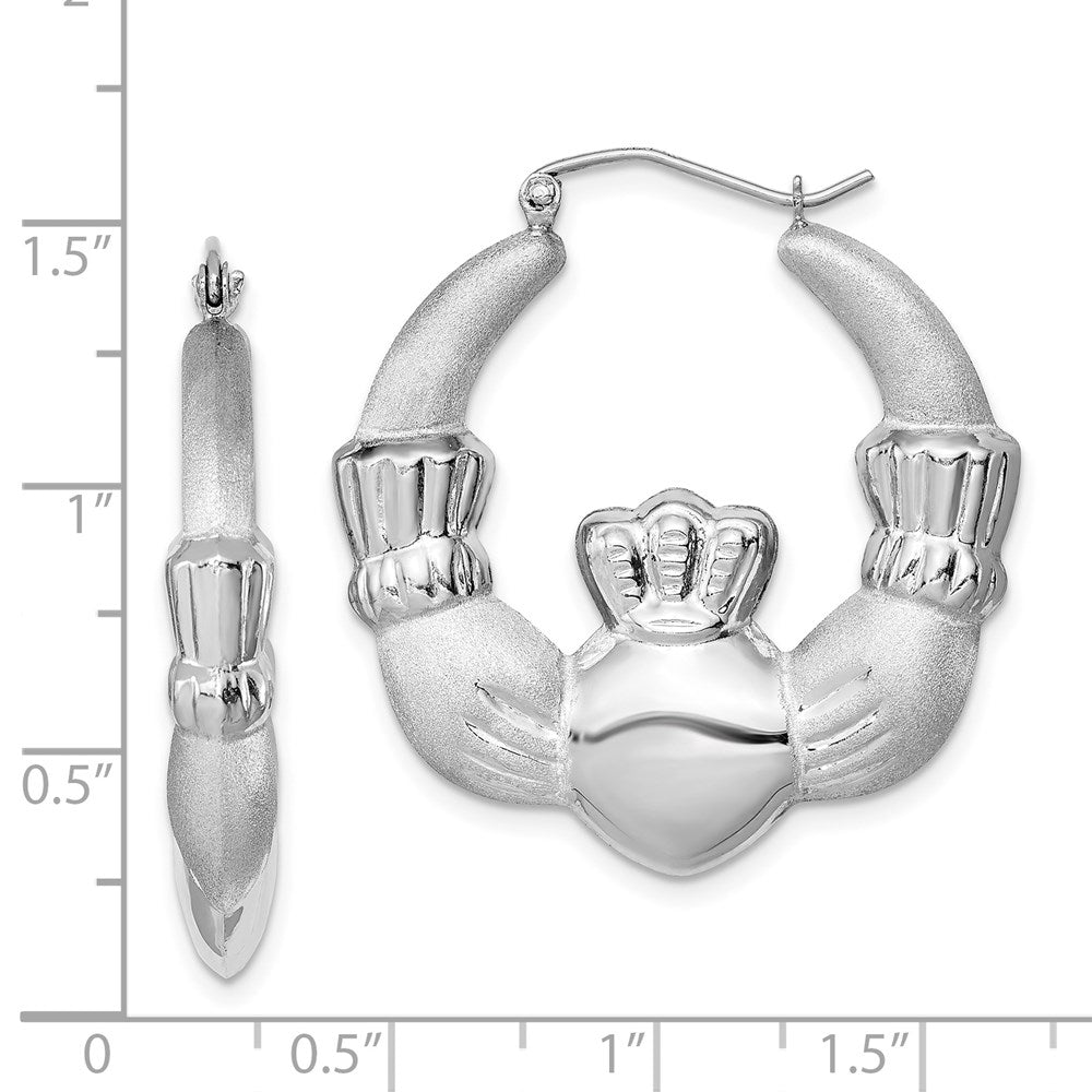 Sterlingsilber Rhodiniert Poliert/satin Claddagh Creolen