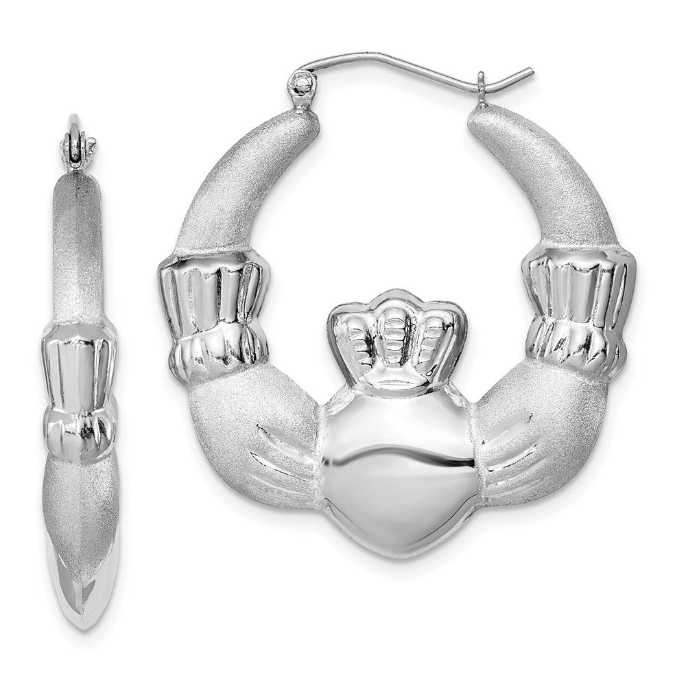 Sterlingsilber Rhodiniert Poliert/satin Claddagh Creolen