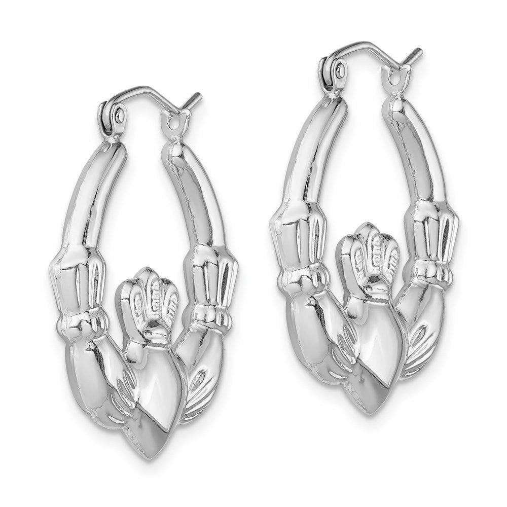 Sterlingsilber Rhodiniert Poliert Claddagh Rund Creolen