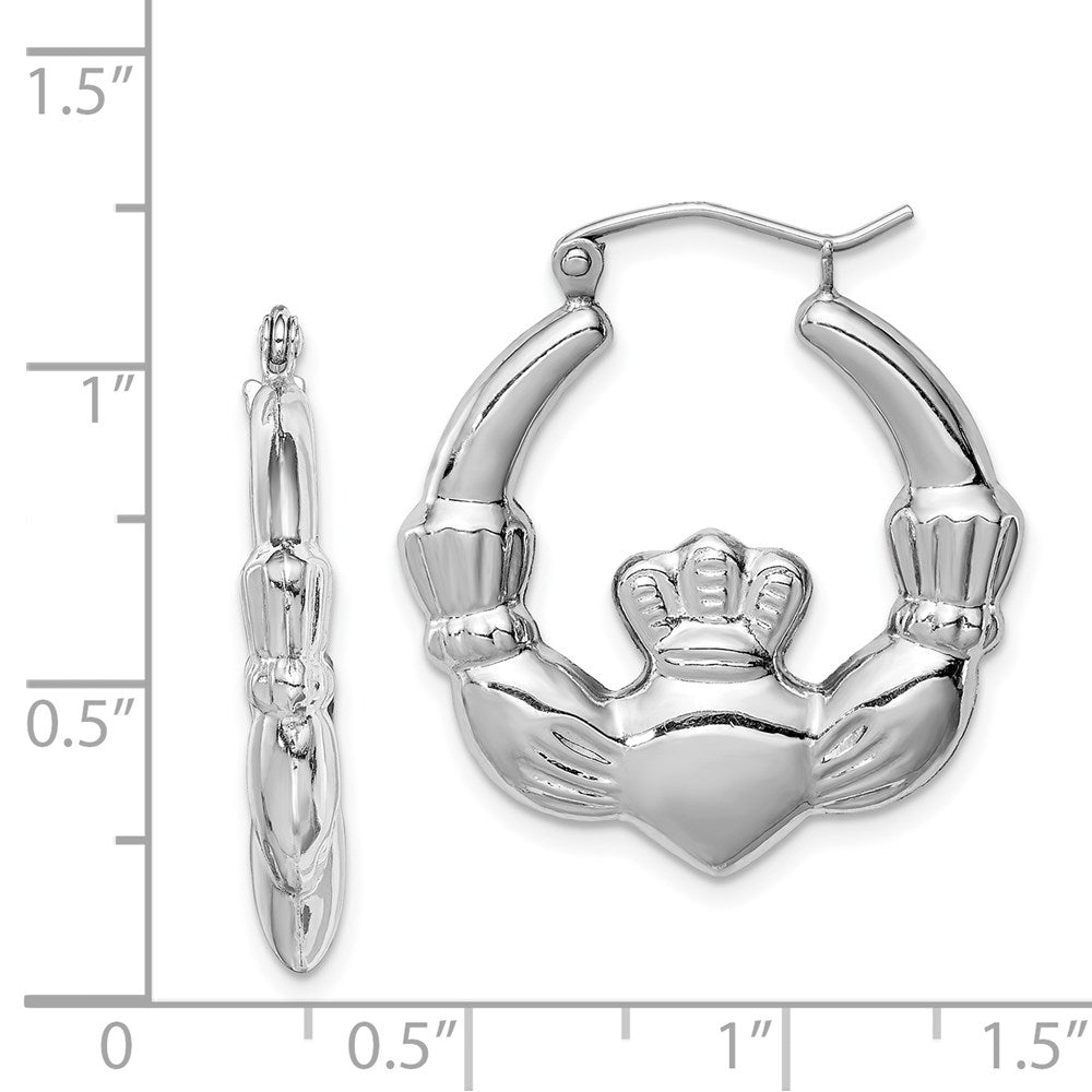 Sterlingsilber Rhodiniert Poliert Claddagh Rund Creolen