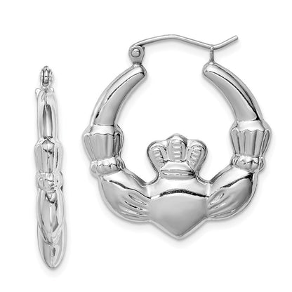 Sterlingsilber Rhodiniert Poliert Claddagh Rund Creolen