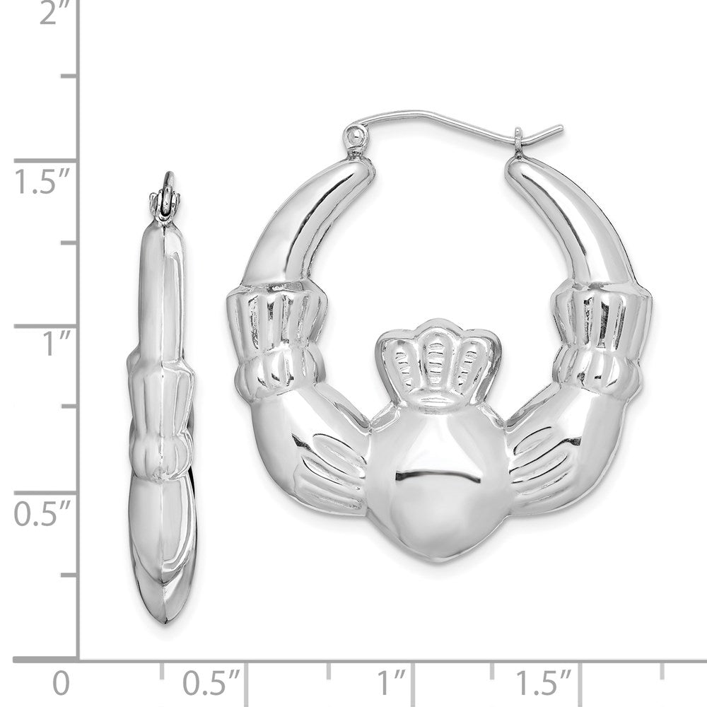 Sterlingsilber Rhodiniert Poliert Claddagh Rund Creolen