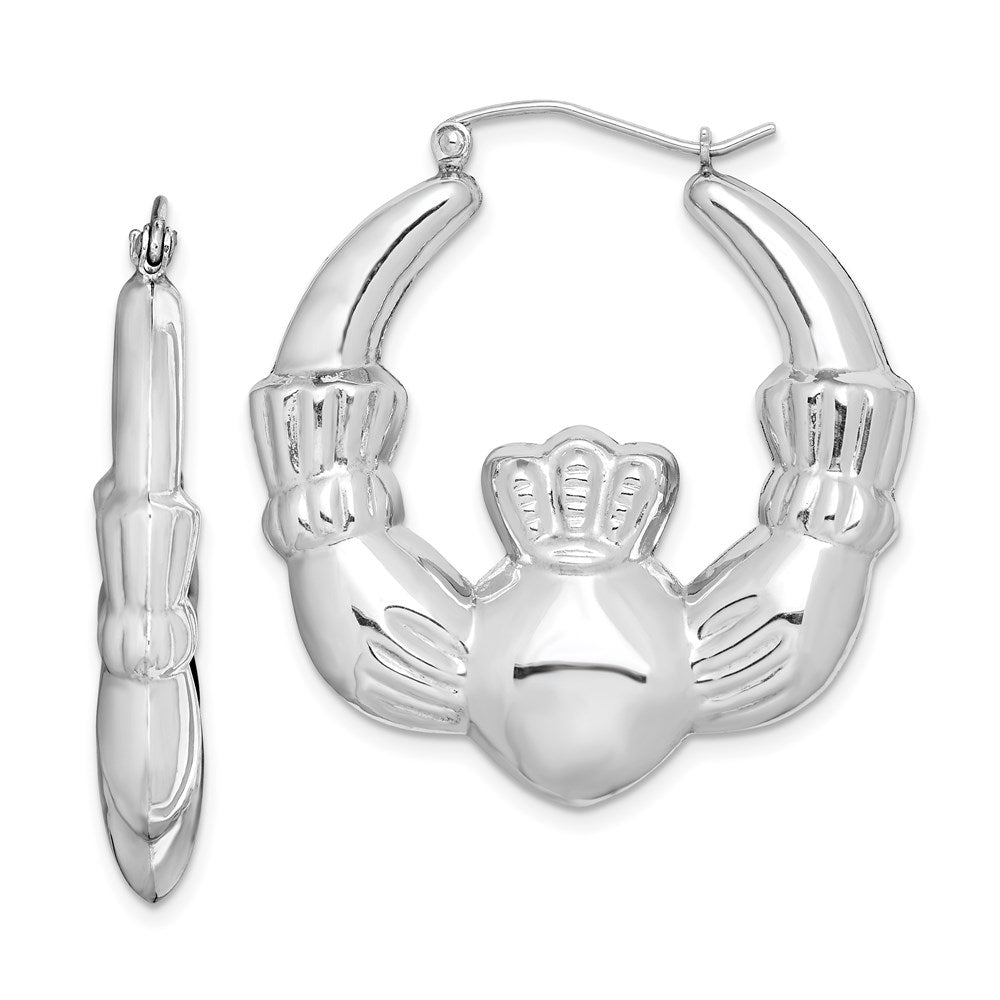 Sterlingsilber Rhodiniert Poliert Claddagh Rund Creolen