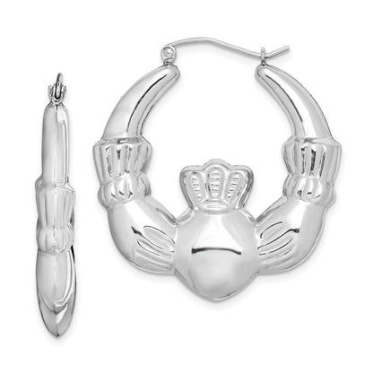 Sterlingsilber Rhodiniert Poliert Claddagh Rund Creolen