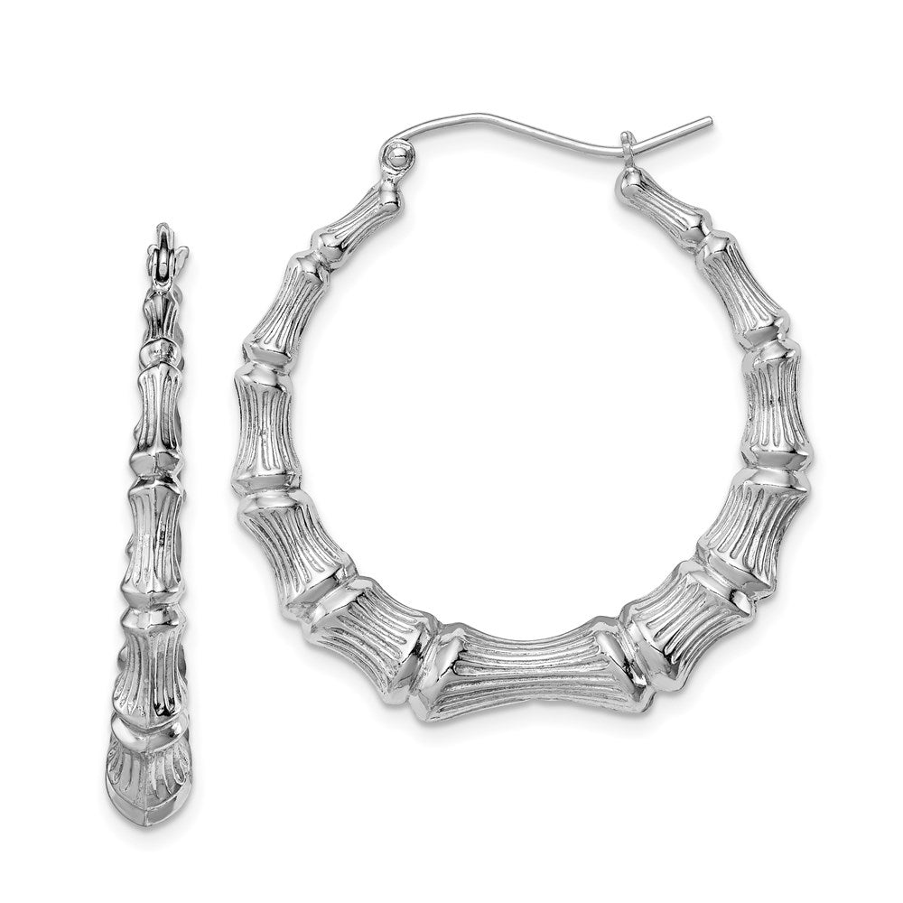 Sterlingsilber Rhodiniert Bamboo Rund Creolen