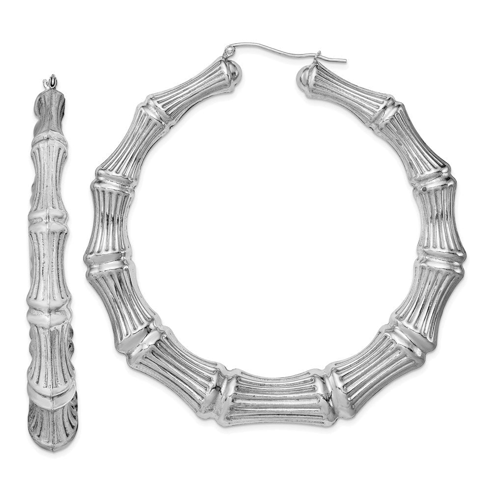 Sterlingsilber Rhodiniert Bamboo Rund Creolen
