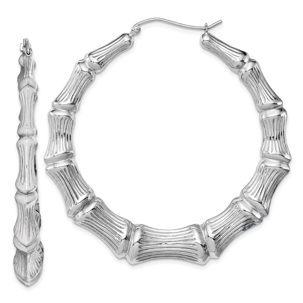 Sterlingsilber Rhodiniert Bamboo Rund Creolen