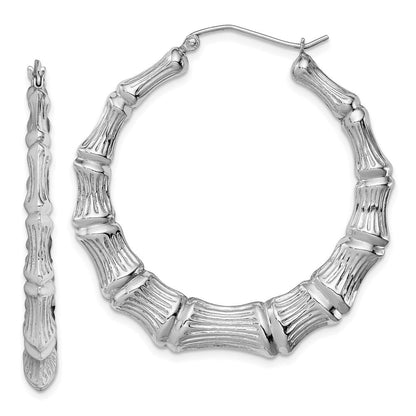 Sterlingsilber Rhodiniert Bamboo Rund Creolen