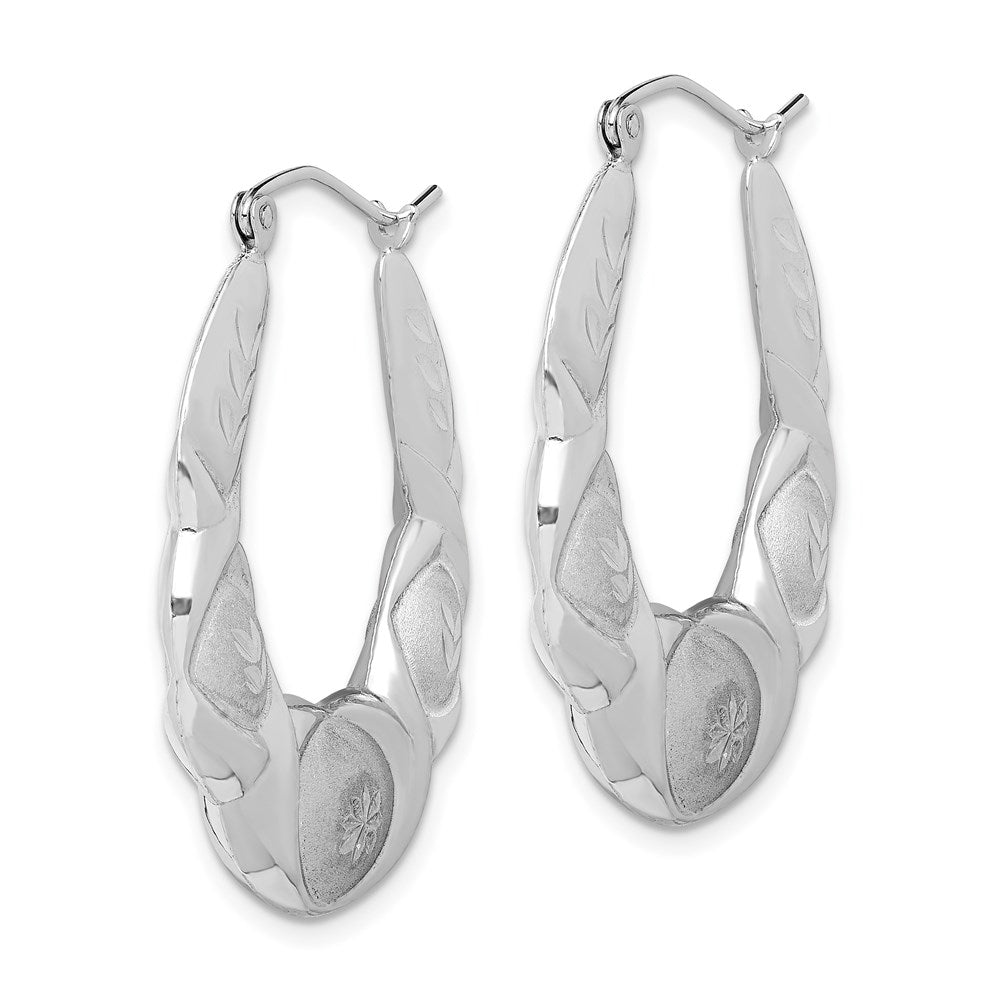 Sterlingsilber Rhodiniert Satiniert & Diamantiert Gewellt Oval Creolen